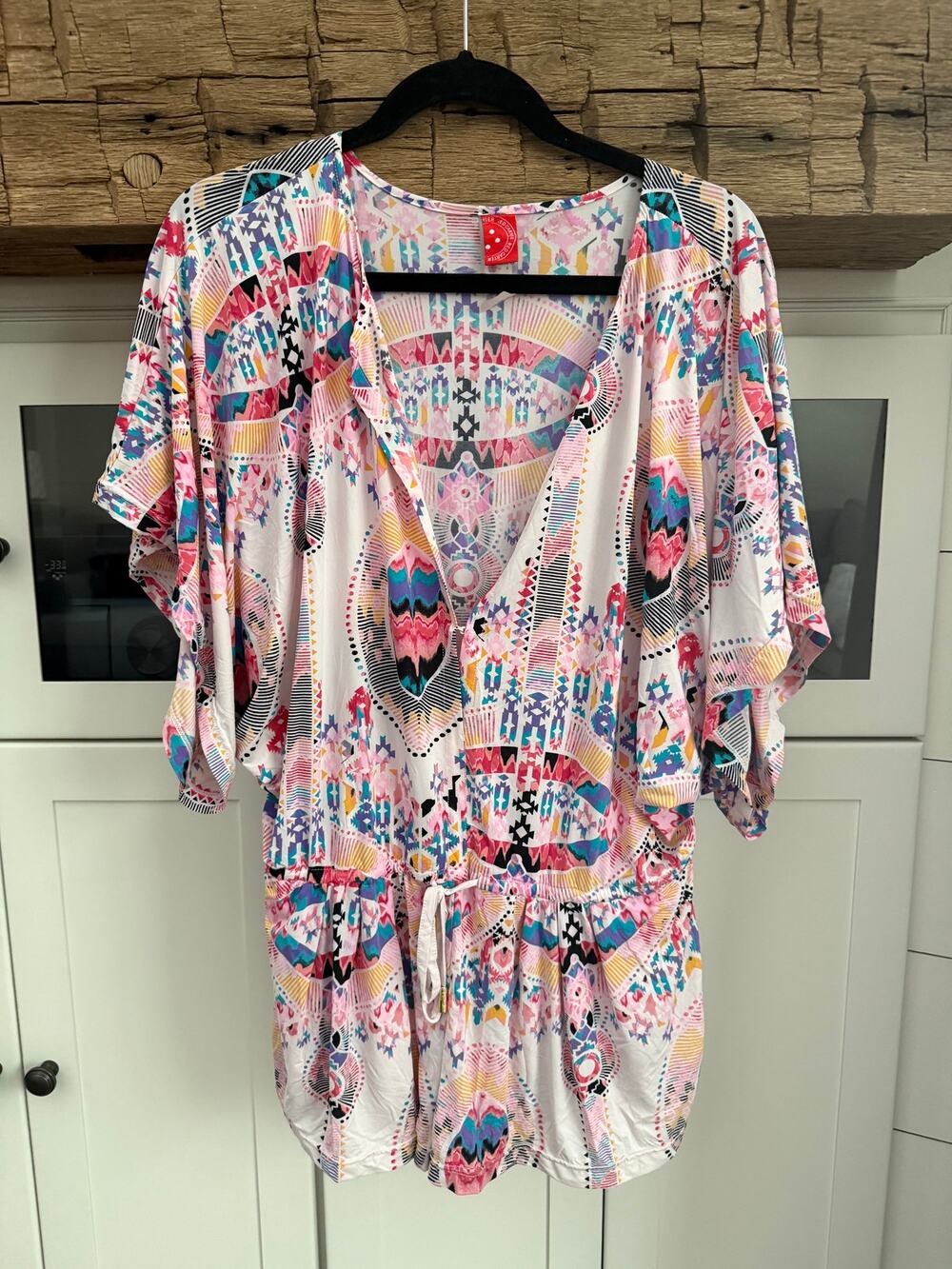 Red Carter Boho Aztec Print Romper V-Neck Drawstring Waist Women's XS (4)